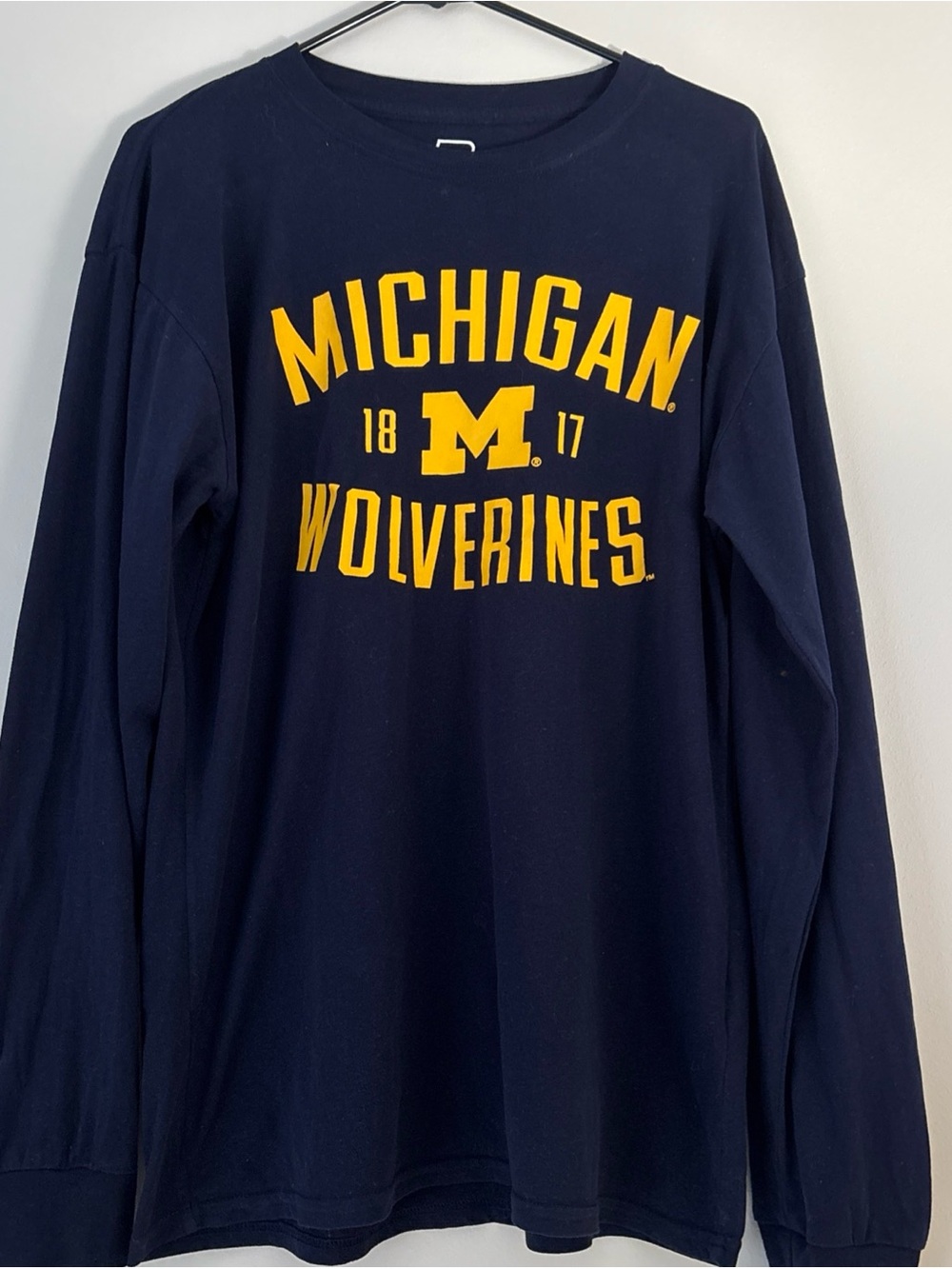 Pro Edge Navy Long-Sleeve Michigan Wolverines Tee with Yellow Logo